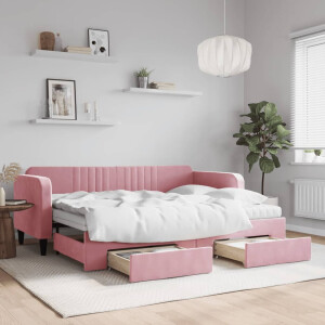 vidaXL Slaapbank met onderschuifbed en lades 80x200 cm fluweel roze