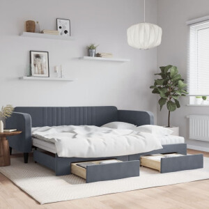 vidaXL Slaapbank onderschuifbed lades 100x200 cm fluweel donkergrijs
