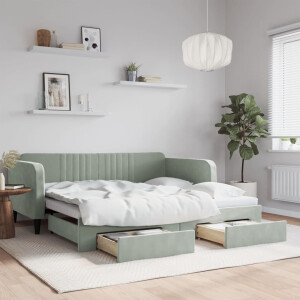 vidaXL Slaapbank met uitschuifbed lades 100x190 cm fluweel lichtgrijs