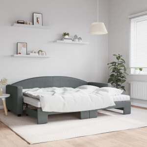 vidaXL Slaapbank onderschuifbed matrassen 80x200 cm stof donkergrijs