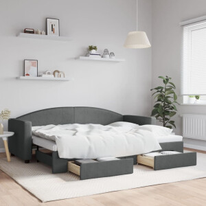 vidaXL Slaapbank onderschuifbed en lades 80x200 cm stof donkergrijs