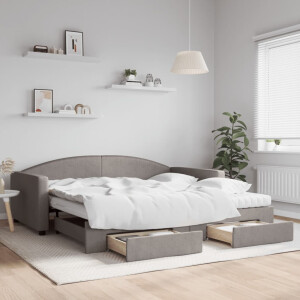 vidaXL Slaapbank met onderschuifbed en lades 100x200 cm stof taupe