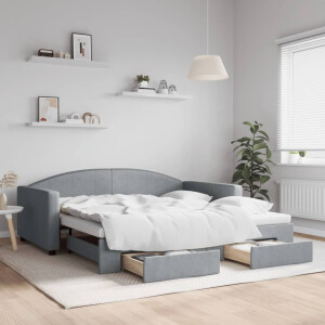 vidaXL Slaapbank onderschuifbed lades 100x190 cm stof lichtgrijs (VS)
