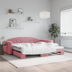 vidaXL Slaapbank met onderschuifbed 100x200 cm fluweel roze