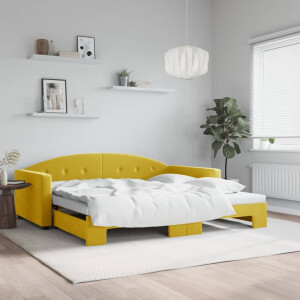 vidaXL Slaapbank met onderschuifbed 100x200 cm fluweel geel