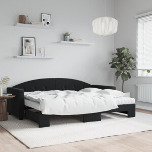 vidaXL Slaapbank onderschuifbed en matrassen 80x200 cm fluweel zwart