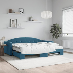 vidaXL Slaapbank onderschuifbed en matrassen 90x200 cm fluweel blauw