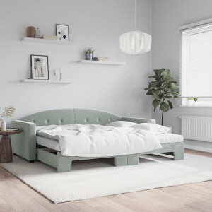 vidaXL Slaapbank onderschuifbed matrassen 100x200cm fluweel lichtgrijs