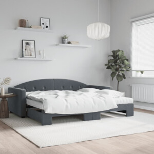 vidaXL Slaapbank onderschuifbed matrassen 90x190cm fluweel donkergrijs