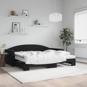 vidaXL Slaapbank onderschuifbed en matrassen 90x190 cm fluweel zwart
