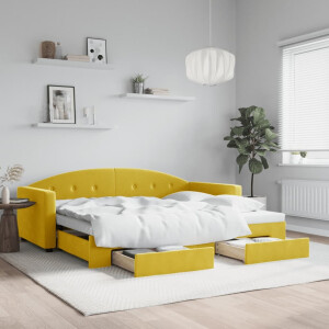 vidaXL Slaapbank met onderschuifbed en lades 90x200 cm fluweel geel