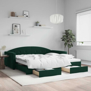 vidaXL Slaapbank onderschuifbed lades 100x200 cm fluweel donkergroen