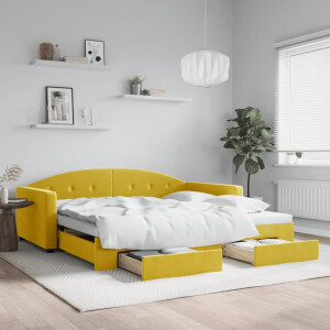 vidaXL Slaapbank met onderschuifbed en lades 100x200 cm fluweel geel
