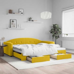 vidaXL Slaapbank met onderschuifbed en lades 100x200 cm fluweel geel