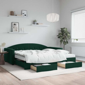 vidaXL Slaapbank onderschuifbed lades 100x200 cm fluweel donkergroen