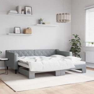 vidaXL Slaapbank met onderschuifbed 90x190 cm stof lichtgrijs