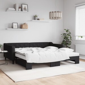 vidaXL Slaapbank met onderschuifbed en matrassen 100x200 cm stof zwart