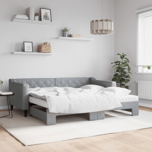 vidaXL Slaapbank onderschuifbed en matrassen 90x190 cm stof lichtgrijs