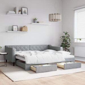 vidaXL Slaapbank met onderschuifbed en lades 90x190 cm stof lichtgrijs