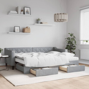 vidaXL Slaapbank met onderschuifbed en lades 80x200 cm stof lichtgrijs