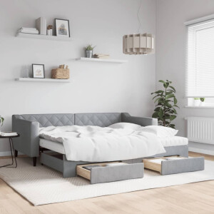 vidaXL Slaapbank met onderschuifbed en lades 90x190 cm stof lichtgrijs