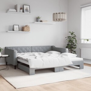 vidaXL Slaapbank met onderschuifbed 100x190 cm stof lichtgrijs