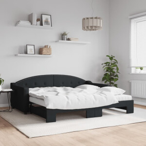 vidaXL Slaapbank met onderschuifbed en matrassen 90x190 cm stof zwart