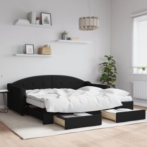vidaXL Slaapbank met onderschuifbed en lades 90x190 cm stof zwart