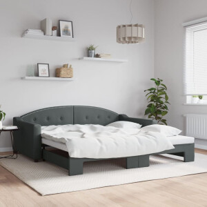 vidaXL Slaapbank met onderschuifbed 100x190 cm stof lichtgrijs
