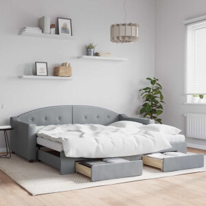 vidaXL Slaapbank onderschuifbed lades 100x190 cm stof lichtgrijs (VS)