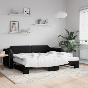vidaXL Slaapbank met onderschuifbed 100x200 cm stof zwart