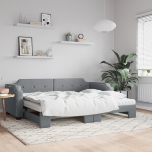 vidaXL Slaapbank onderschuifbed en matrassen 90x190 cm stof lichtgrijs