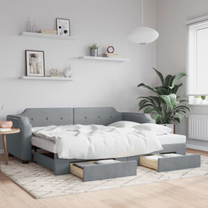 vidaXL Slaapbank met onderschuifbed en lades 90x190 cm stof lichtgrijs