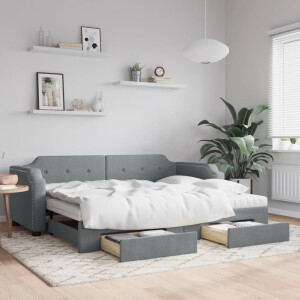 vidaXL Slaapbank met onderschuifbed en lades 90x190 cm stof lichtgrijs