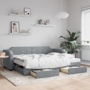 vidaXL Slaapbank met onderschuifbed lades 100x190 cm stof lichtgrijs