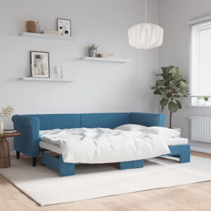 vidaXL Slaapbank met onderschuifbed 80x200 cm fluweel blauw