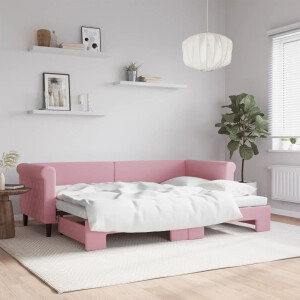 vidaXL Slaapbank met onderschuifbed 80x200 cm fluweel roze