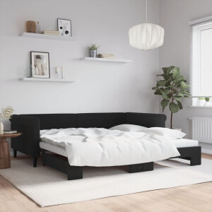 vidaXL Slaapbank met onderschuifbed 100x200 cm fluweel zwart