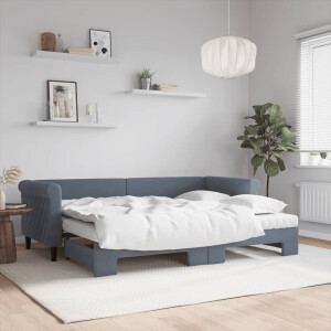 vidaXL Slaapbank onderschuifbed matrassen 80x200cm fluweel donkergrijs