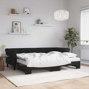 vidaXL Slaapbank onderschuifbed en matrassen 80x200 cm fluweel zwart