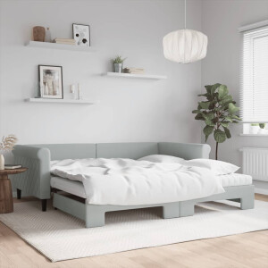 vidaXL Slaapbank onderschuifbed matrassen 100x200cm fluweel lichtgrijs