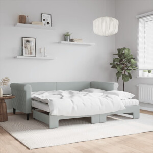 vidaXL Slaapbank onderschuifbed matrassen 100x200cm fluweel lichtgrijs