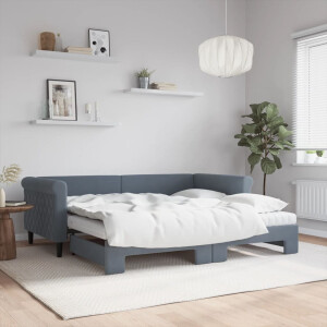 vidaXL Slaapbank onderschuifbed matrassen 90x190cm fluweel donkergrijs