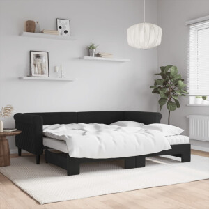vidaXL Slaapbank onderschuifbed en matrassen 90x190 cm fluweel zwart