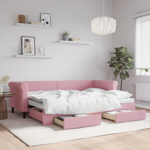 vidaXL Slaapbank met onderschuifbed en lades 80x200 cm fluweel roze