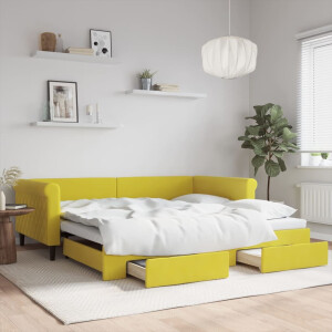 vidaXL Slaapbank met onderschuifbed en lades 100x200 cm fluweel geel