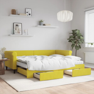 vidaXL Slaapbank met onderschuifbed en lades 90x200 cm fluweel geel