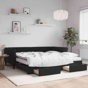 vidaXL Slaapbank met onderschuifbed en lades 100x200 cm fluweel zwart