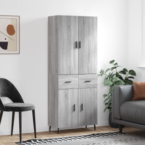 vidaXL Hoge kast 69,5x34x180 cm bewerkt hout grijs sonoma eikenkleurig
