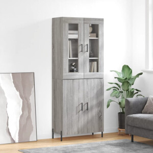 vidaXL Hoge kast 69,5x34x180 cm bewerkt hout grijs sonoma eikenkleurig